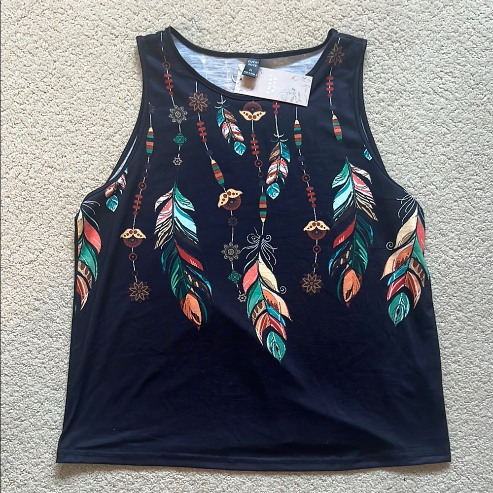 Green and Orange Graphic Sleeveless Tank Top